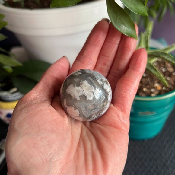 Black Flower Agate‎ Sphere (1) - Picture 2 of 10